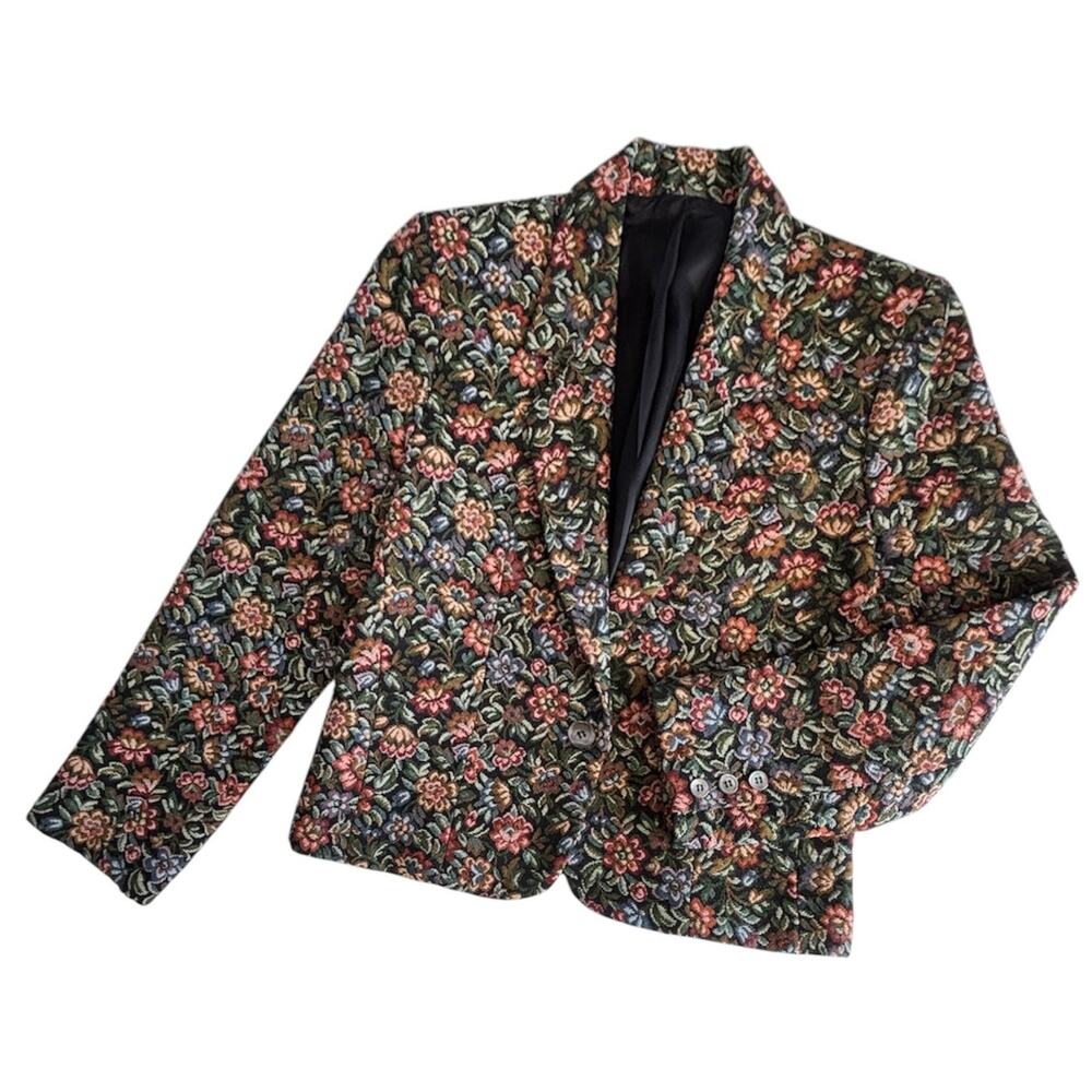 American Vintage Elliot Andrews Floral Tapestry Blazer Jacket Women’s 12 Black